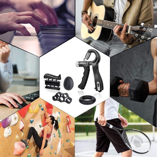 5 IN 1 PCS Hand Grip Strengthener Set Strength Training Equipment Forearm Finger Exerciser, Finger Stretcher, Adjustable Hand Gripper, Exercise Ring & Grip Ball for Injury Rehabilitation,  Athlete, Musicians